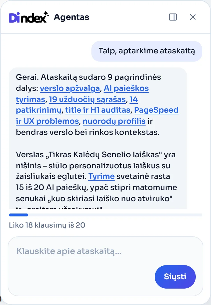 Agentas: atsakymas su nuorodomis į skyrius