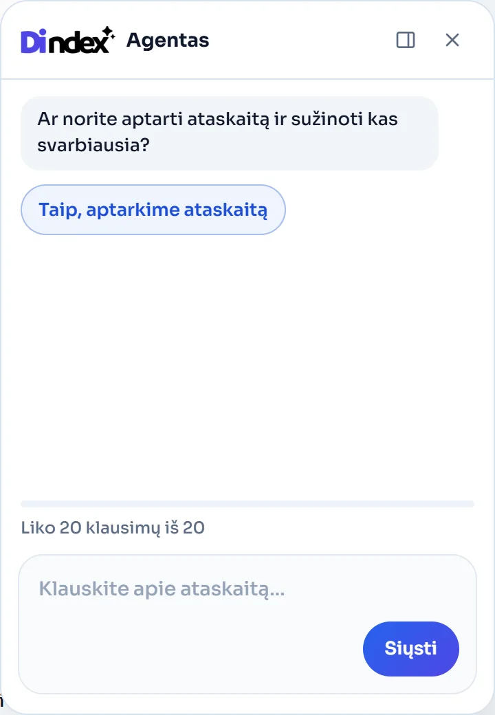 Agentas: pradinis klausimas apie ataskaitą