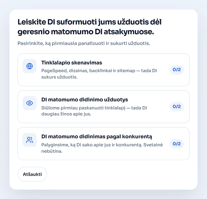 Užduočių kūrimas: tinklalapis, matomumas ir konkurentas