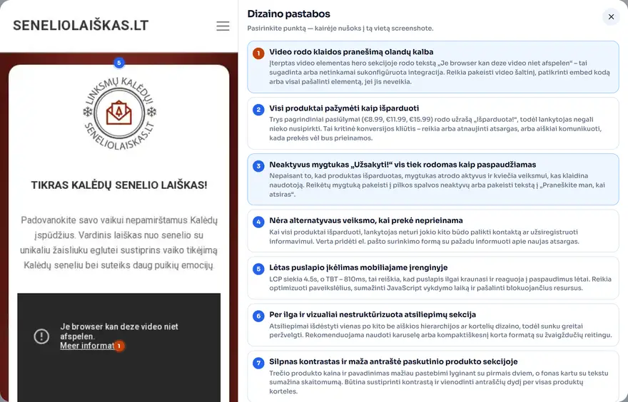 Dizaino pastaba: video klaida pagrindiniame puslapyje