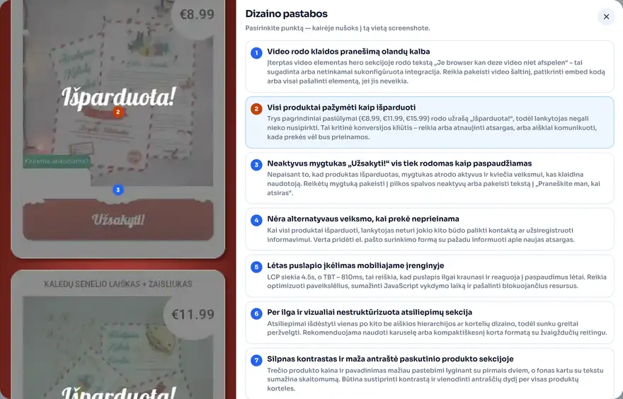 Dizaino pastaba: produktai pažymėti kaip išparduoti