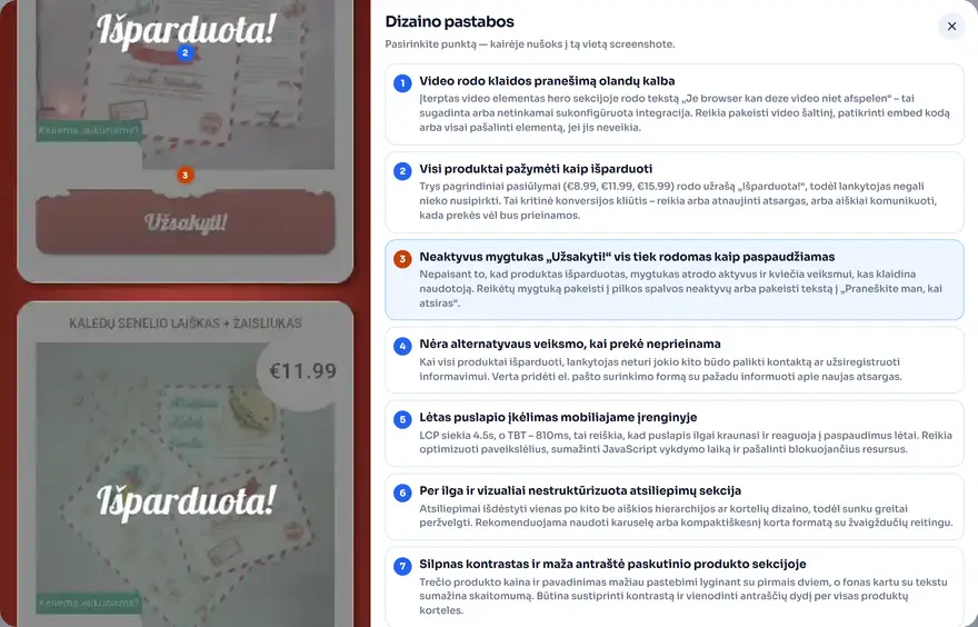 Dizaino pastaba: neveikiantis užsakymo mygtukas
